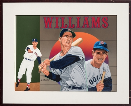 1992 Upper Deck #36 Ted Williams Card Original Artwork By V. Wells In 30.5x24.5 Framed Display 
